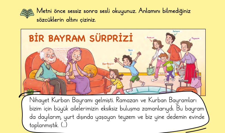 Bir Bayram Sürprizi Metni Cevapları - 2. Sınıf Türkçe 2. Kitap