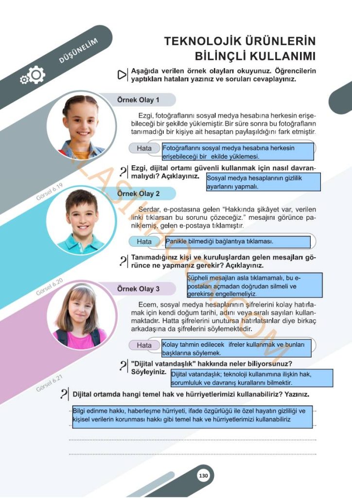 5. Sınıf Sosyal Bilgiler Kitabı 2. Kitap Sayfa 130-131-132-133-134-135-136-137-138-139-140-141 Cevapları