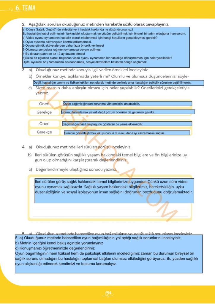 6. Tema Kontrol Noktası Cevapları 5. Sınıf Türkçe 2. Kitap