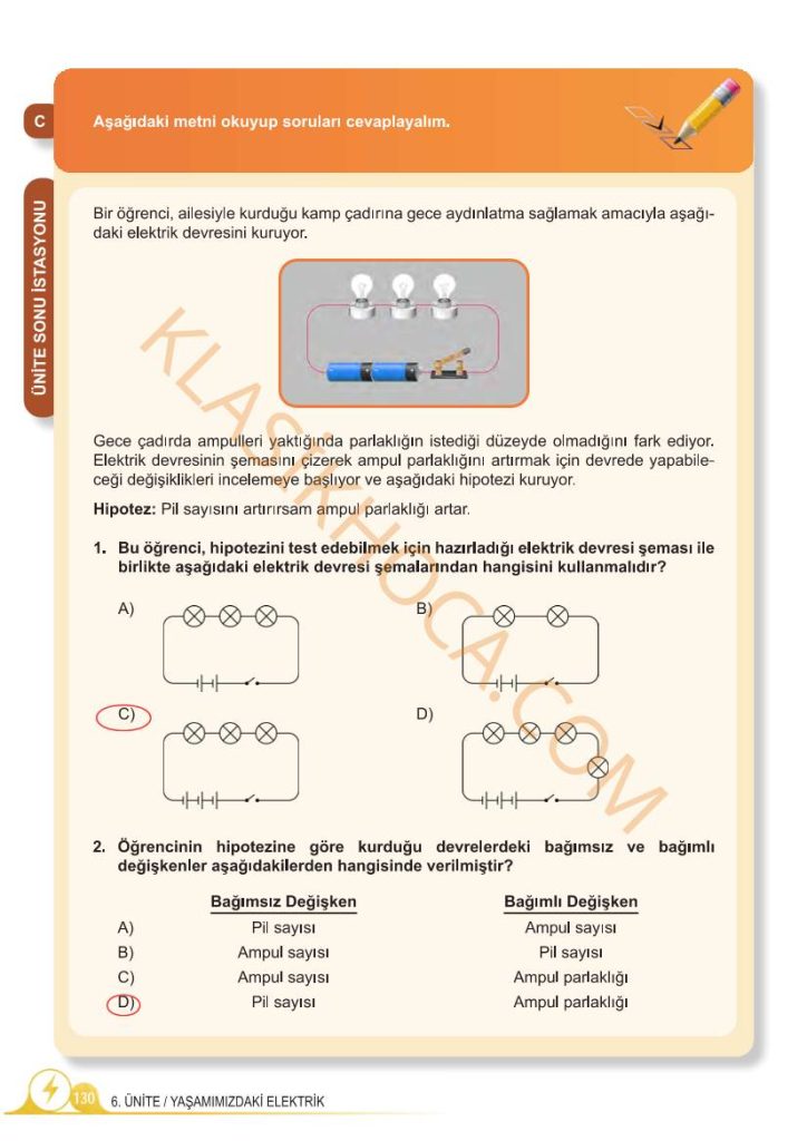 5. Sınıf Fen Bilimleri Kitabı 2. Kitap Sayfa 128-129-130 Cevapları
