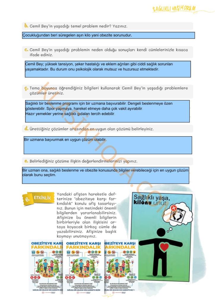 Obezite Metni Cevapları - 5. Sınıf Türkçe 2. Kitap