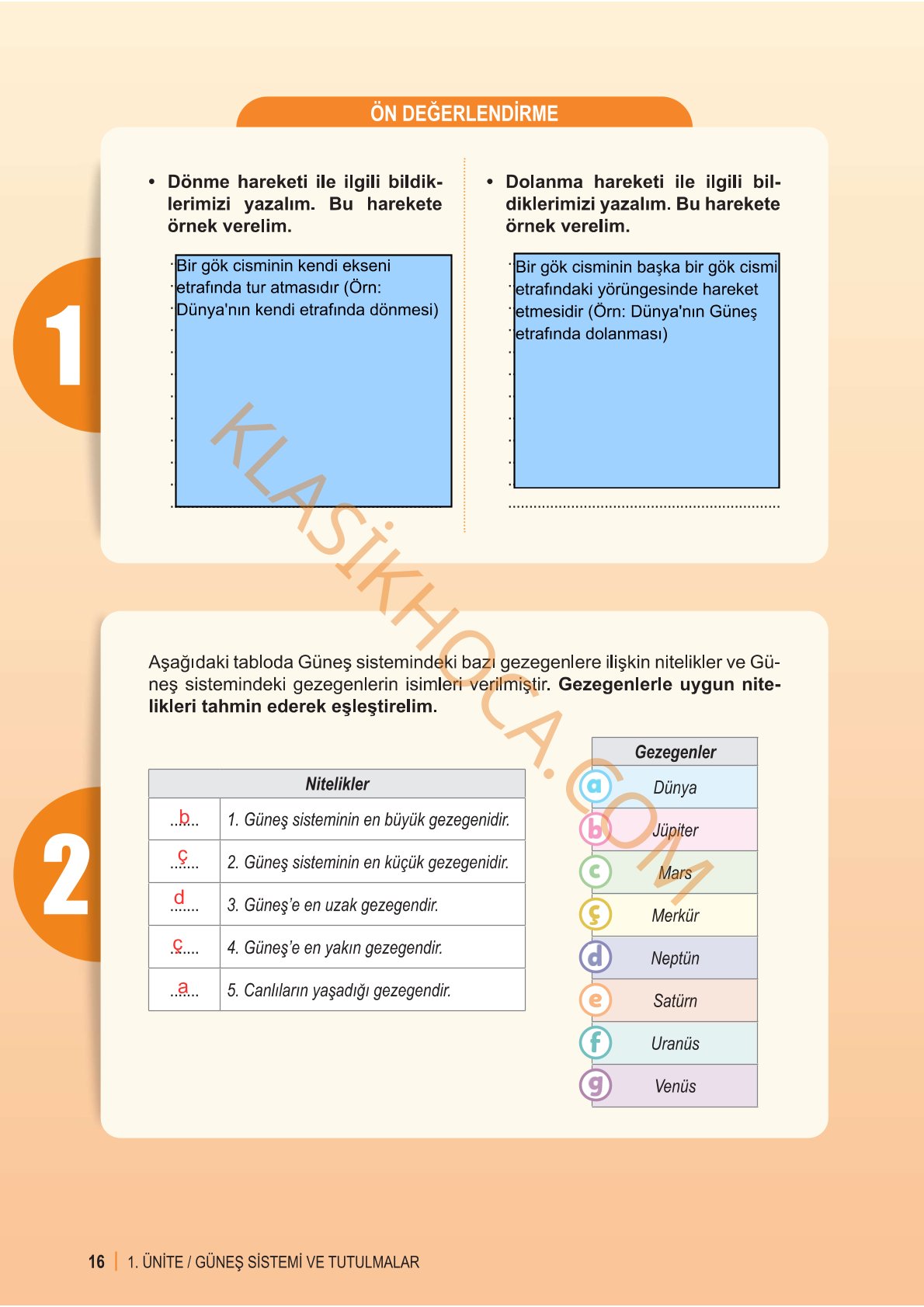 6. Sınıf Fen Bilimleri Kitabı 1. Kitap Sayfa 16 Cevapları