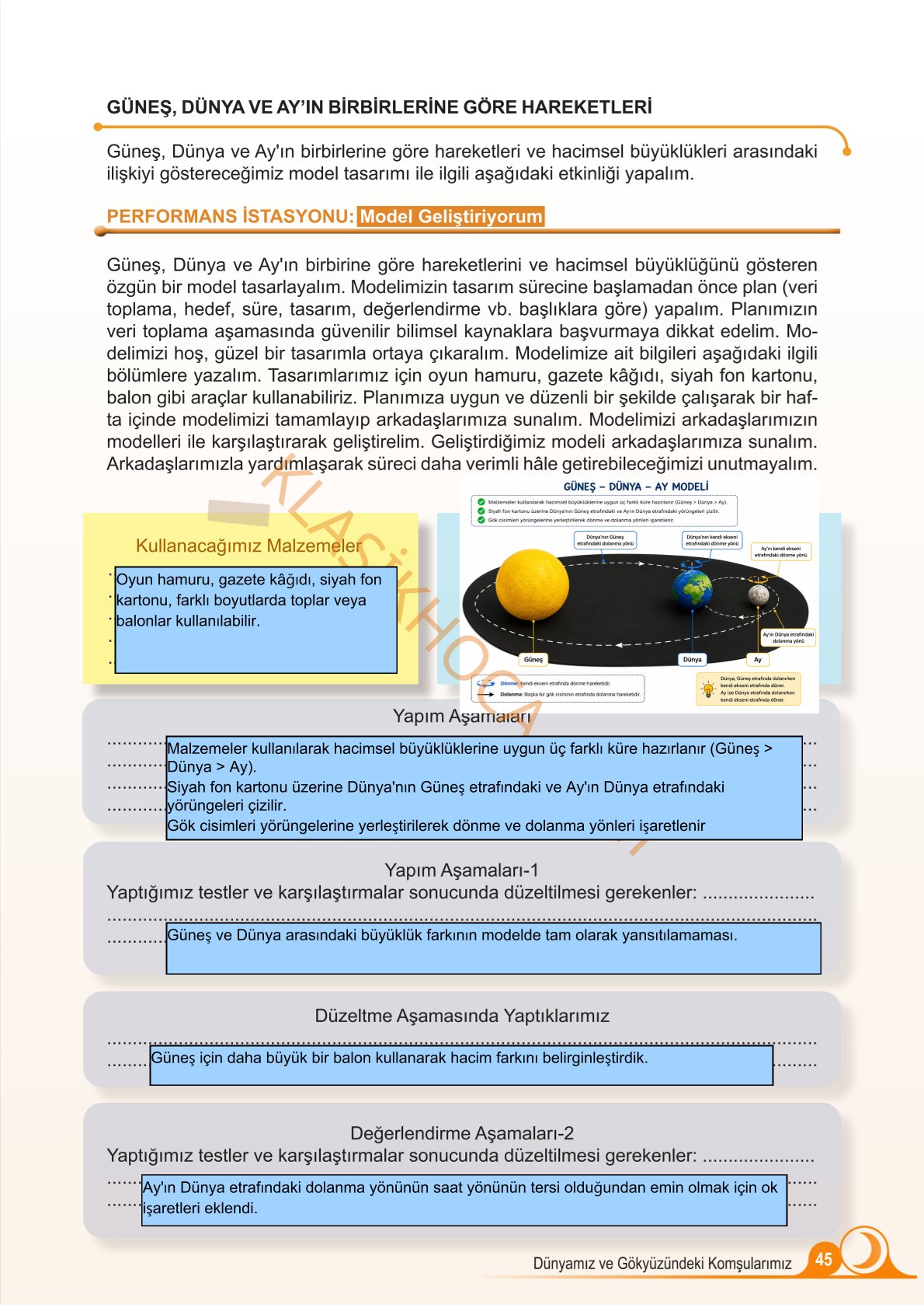 5. Sınıf Fen Bilimleri Kitabı 1. Kitap Sayfa 45 Cevapları