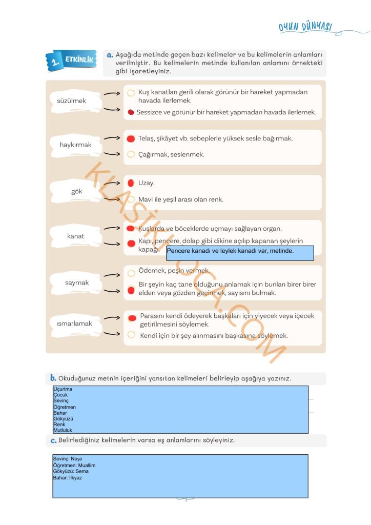 Öğretmenin Sevinci Metni Cevapları 5. Sınıf Türkçe
