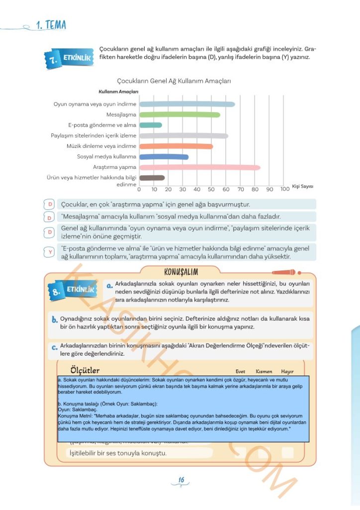 5. Sınıf Türkçe Kitabı 1. Kitap Sayfa 16 Cevapları 2026