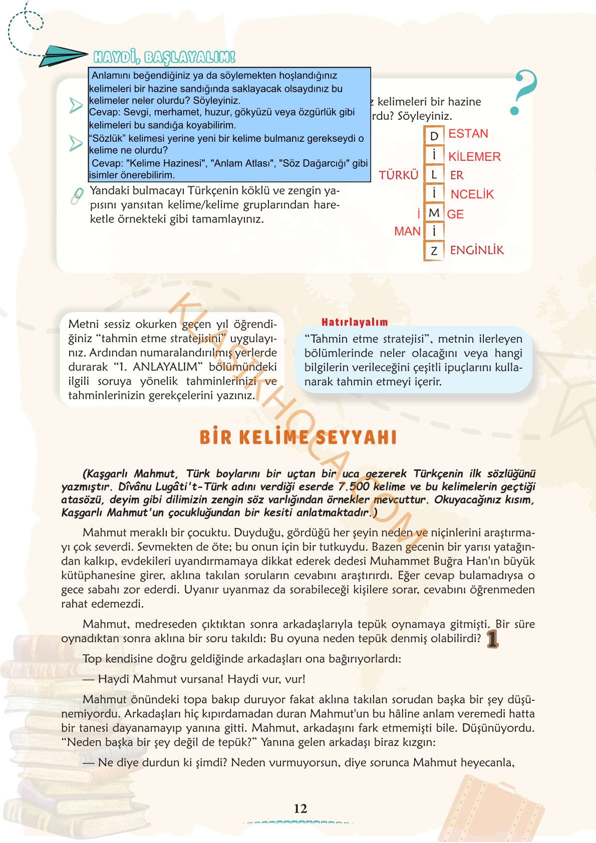 6. Sınıf Türkçe Kitabı 1. Kitap Sayfa 12 Cevapları