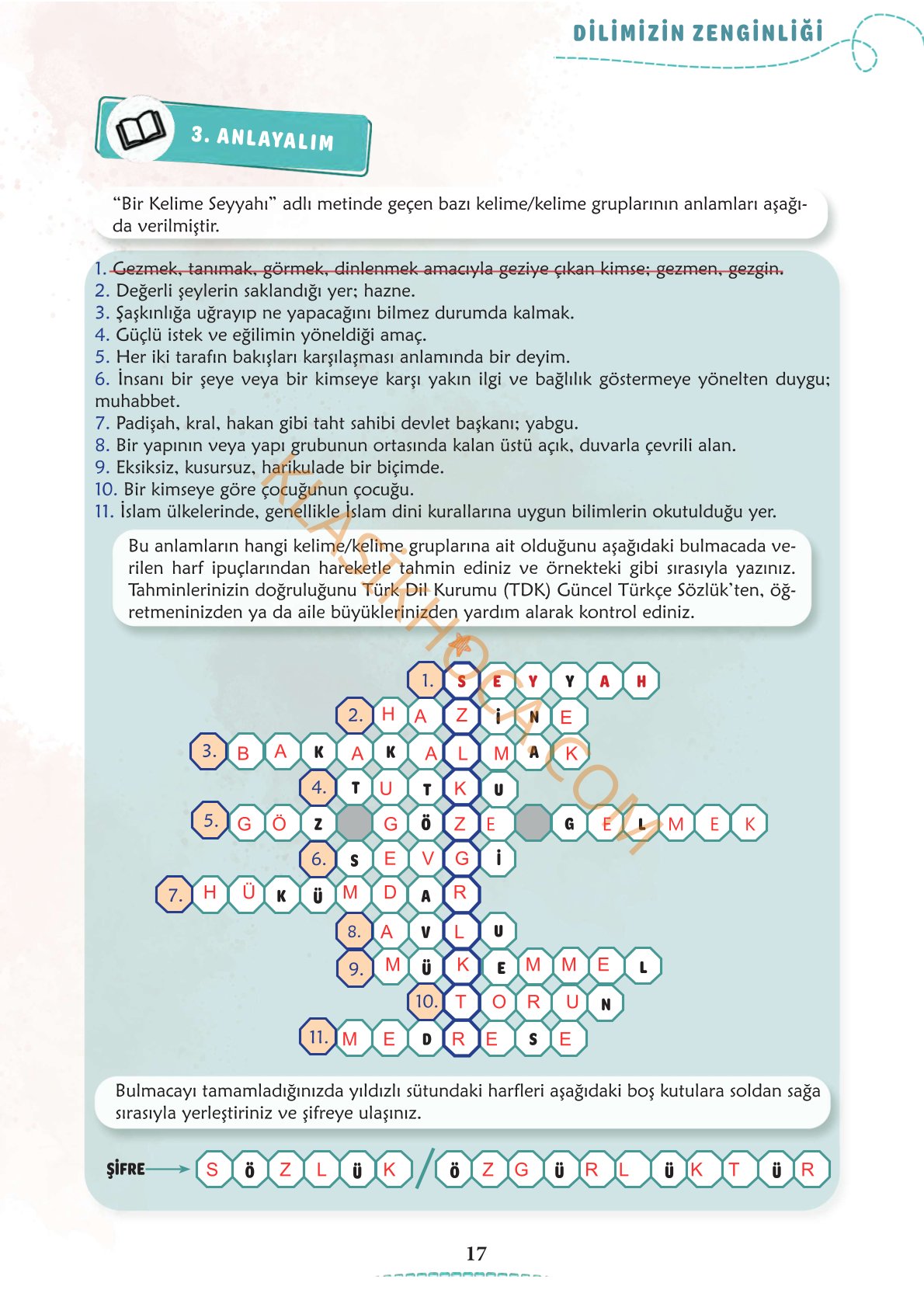 6. Sınıf Türkçe Kitabı 1. Kitap Sayfa 17 Cevapları