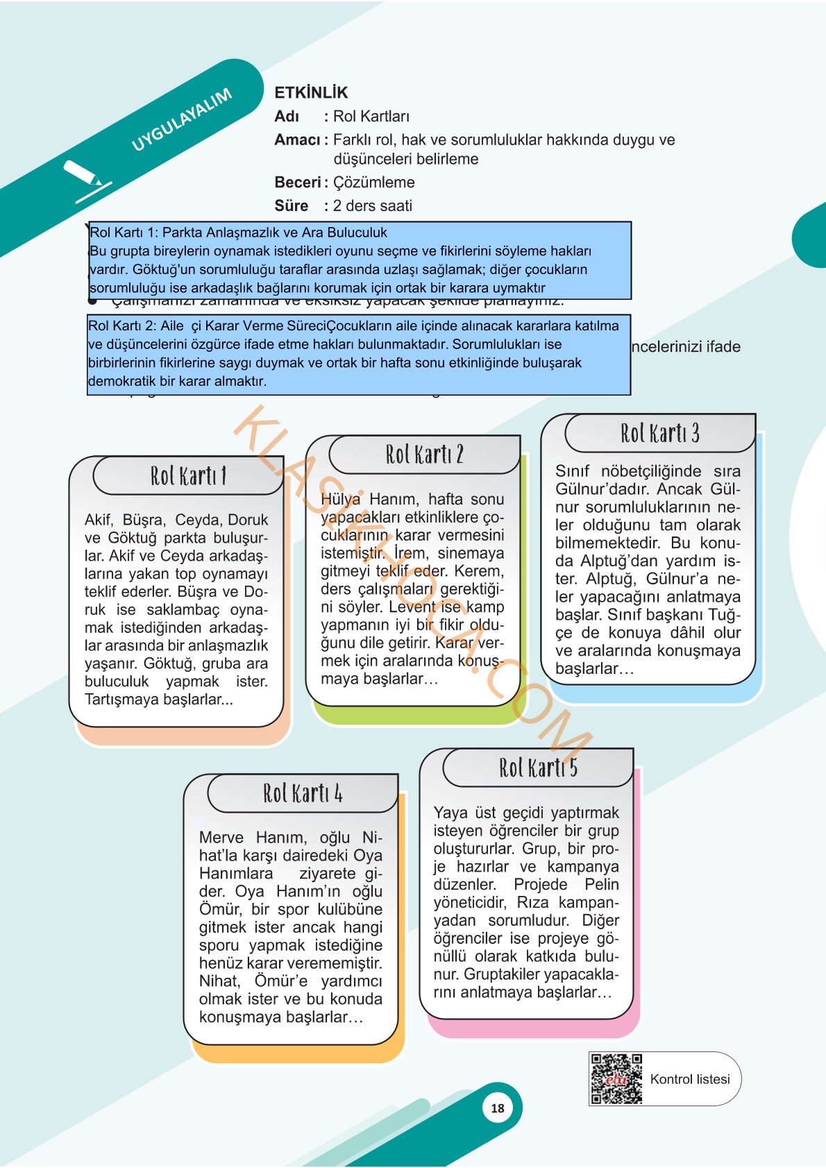 5. Sınıf Sosyal Bilgiler Kitabı 1. Kitap Sayfa 18 Cevapları
