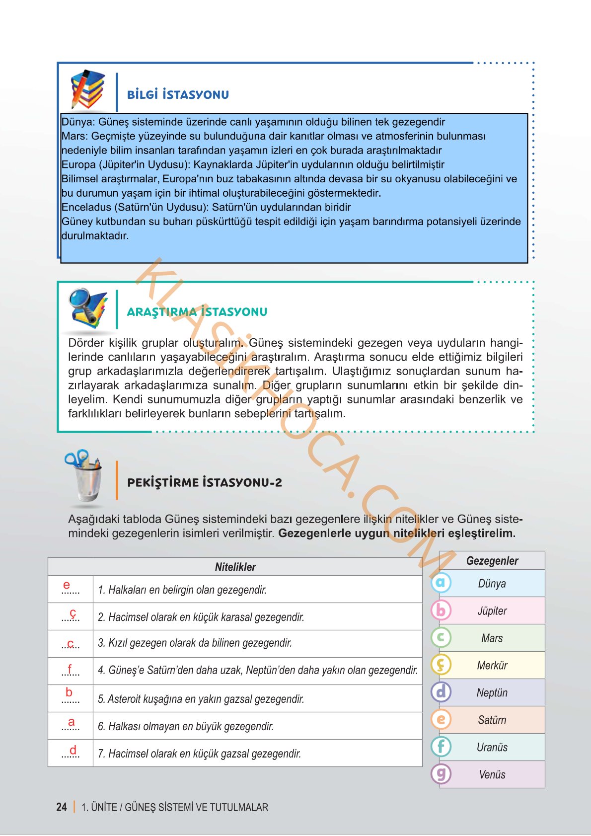 6. Sınıf Fen Bilimleri Kitabı 1. Kitap Sayfa 24 Cevapları
