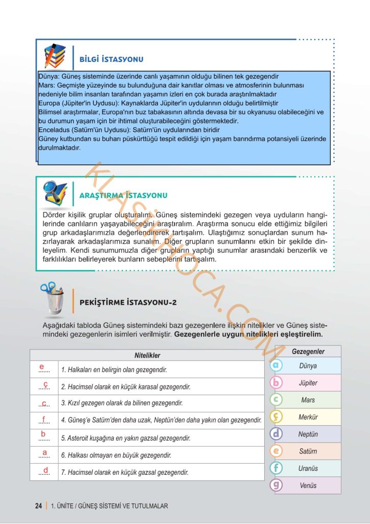 6. Sınıf Fen Bilimleri Kitabı 1. Kitap Sayfa 19-20-21-22-23-24-25-26-27-28 Cevapları