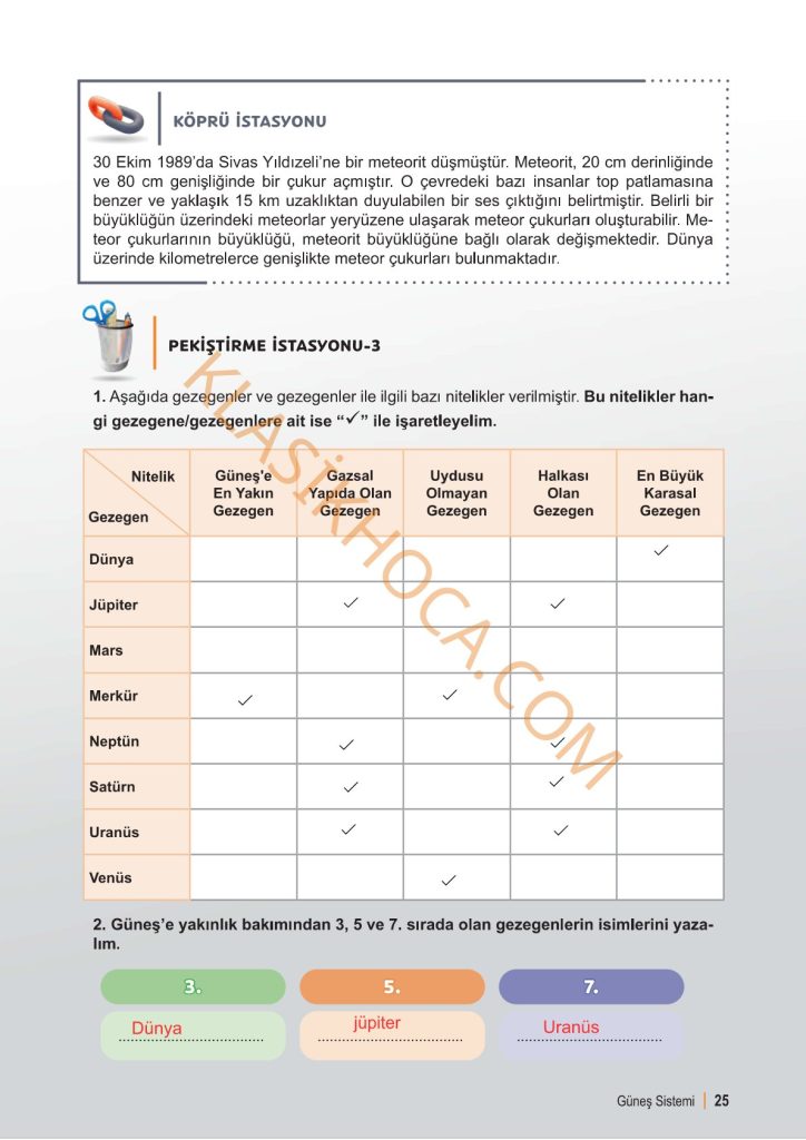 6. Sınıf Fen Bilimleri Kitabı 1. Kitap Sayfa 19-20-21-22-23-24-25-26-27-28 Cevapları