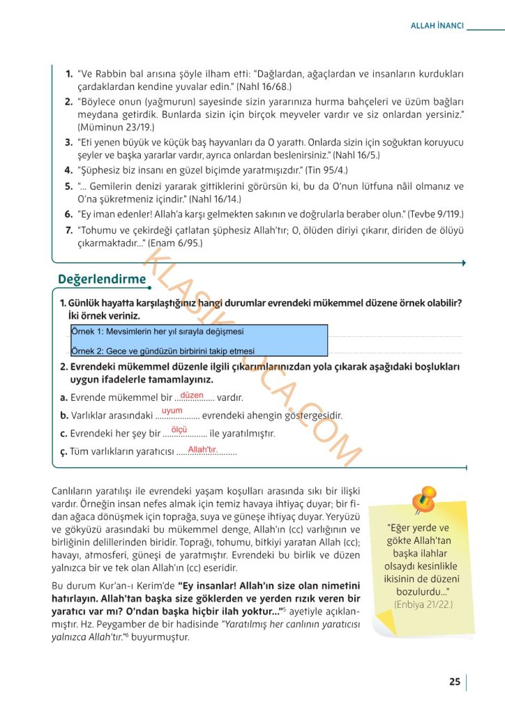 5. Sınıf Din Kültürü Kitabı Sayfa 24-25-26-27-28-29 Cevapları