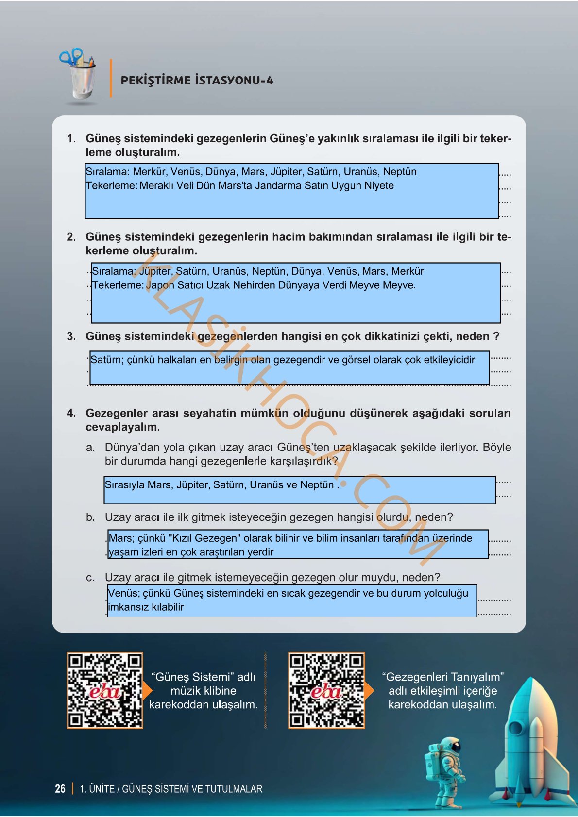 6. Sınıf Fen Bilimleri Kitabı 1. Kitap Sayfa 26 Cevapları