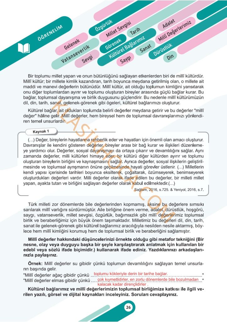 6. Sınıf Sosyal Bilgiler Kitabı Sayfa 24-25-26-27-28-29-30-31-32-33-34-35-36-37 Cevapları 1. Kitap