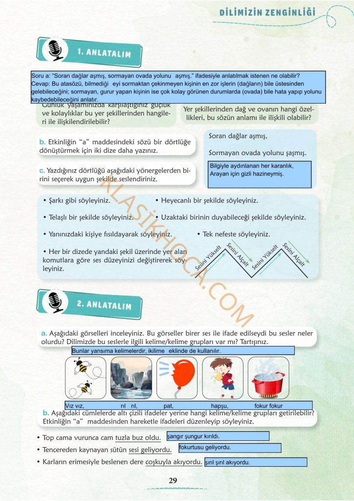 6. Sınıf Türkçe Kitabı Sayfa 24-25-26-27-28-29-30-31-32-33 Cevapları 1. Kitap