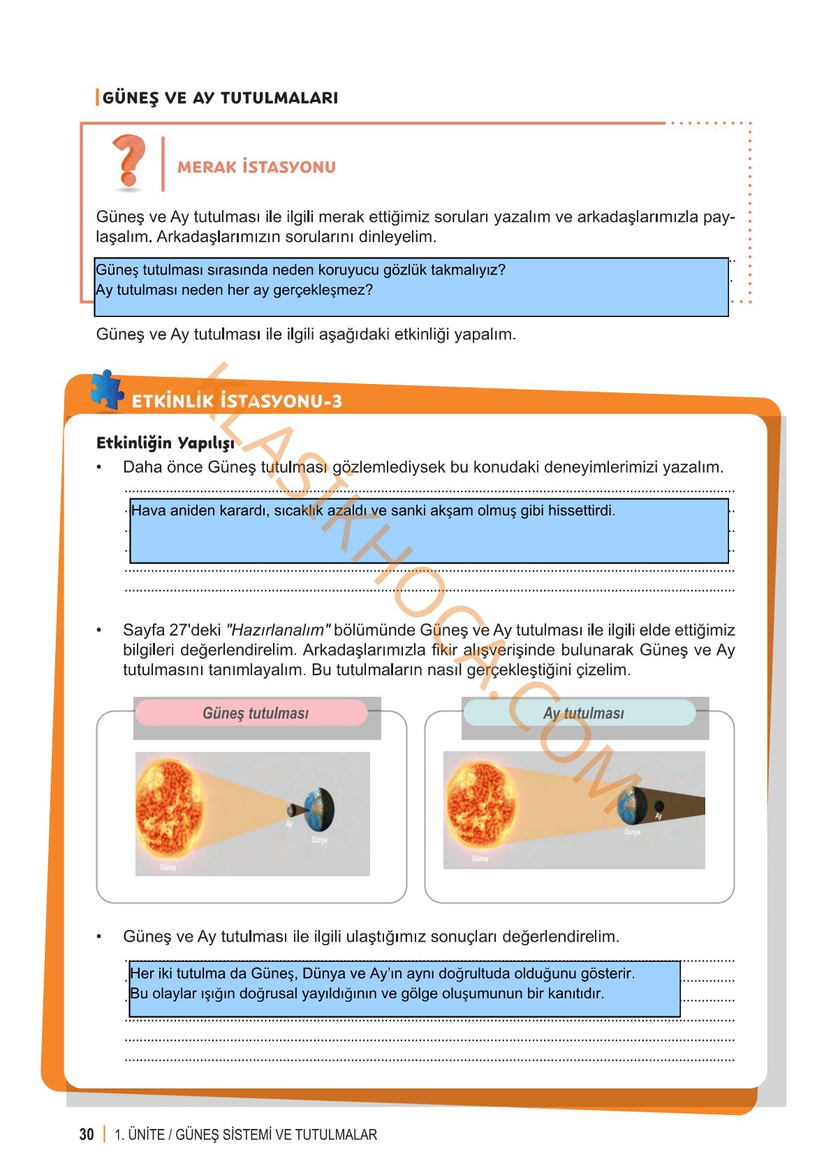 6. Sınıf Fen Bilimleri Kitabı 1. Kitap Sayfa 30 Cevapları