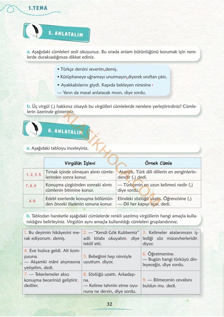 6. Sınıf Türkçe Kitabı Sayfa 24-25-26-27-28-29-30-31-32-33 Cevapları 1. Kitap