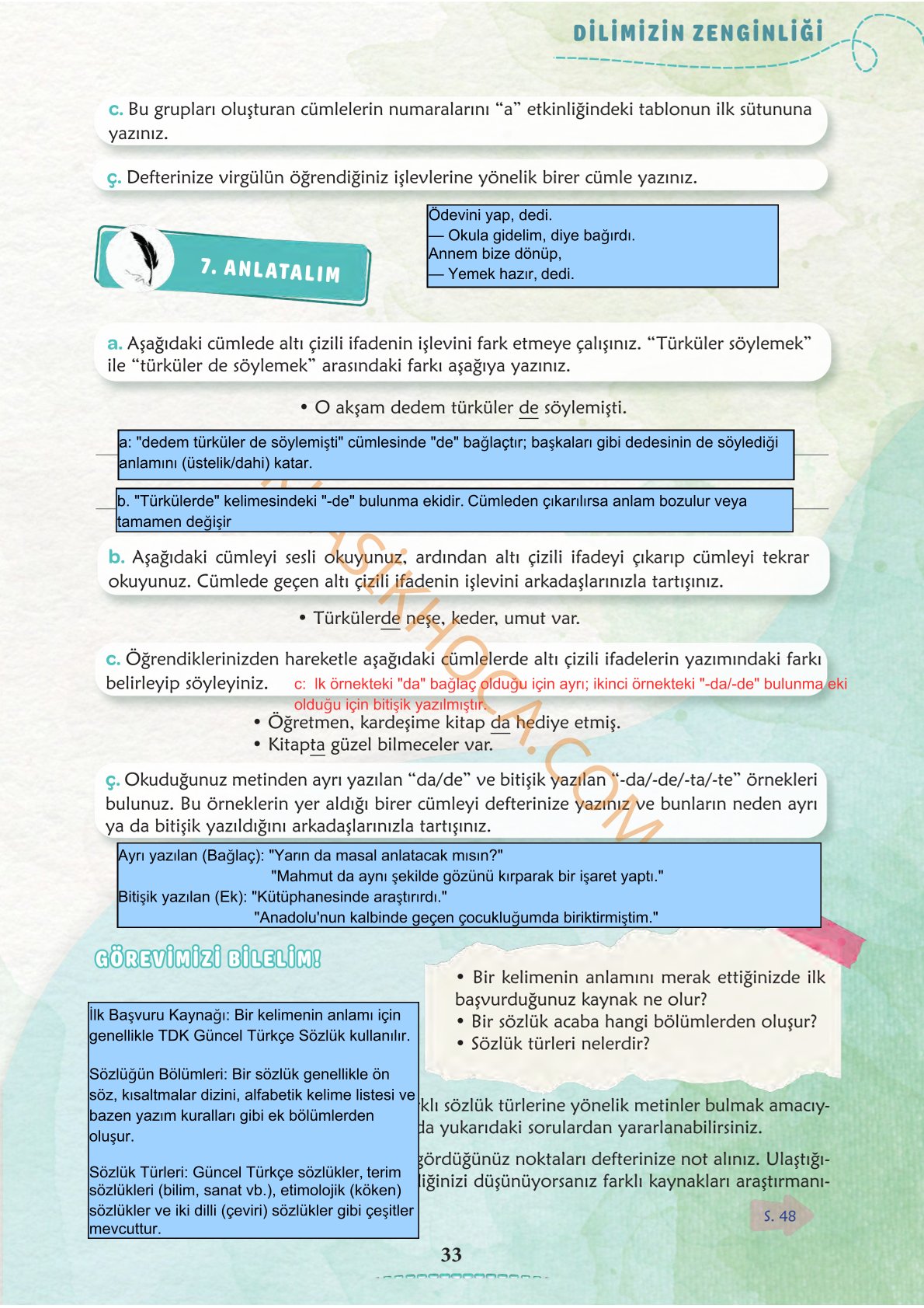 6. Sınıf Türkçe Kitabı 1. Kitap Sayfa 32 Cevapları