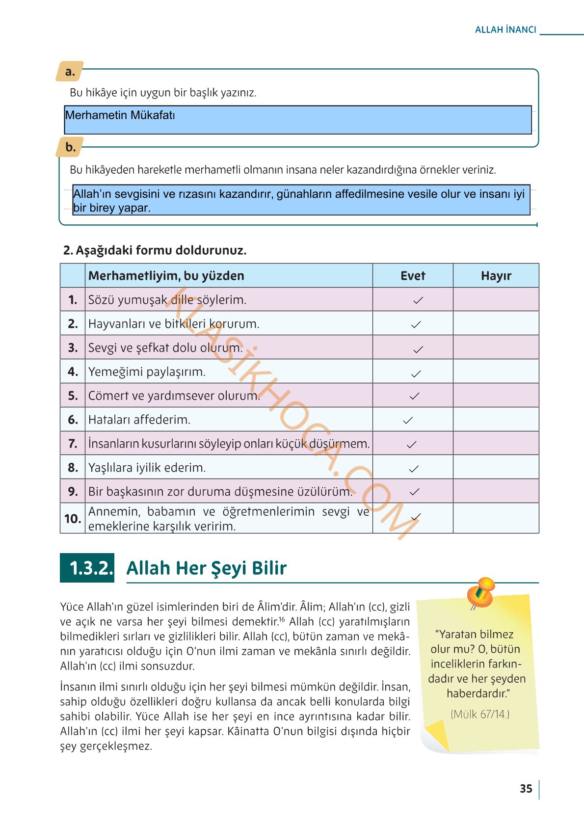 5. Sınıf Din Kültürü Kitabı Sayfa 35 Cevapları