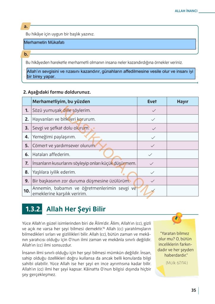 5. Sınıf Din Kültürü Kitabı Sayfa 30-31-32-33-34-35 Cevapları