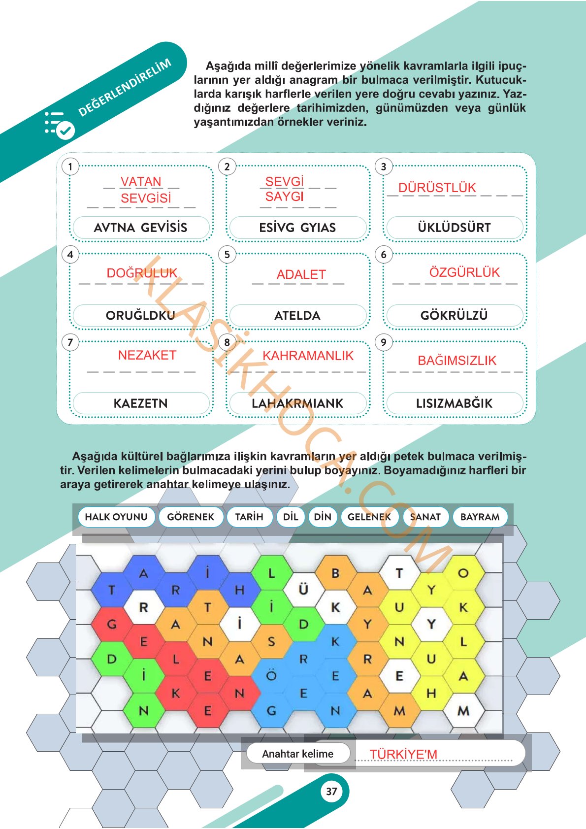 6. Sınıf Sosyal Bilgiler Kitabı 1. Kitap Sayfa 37 Cevapları