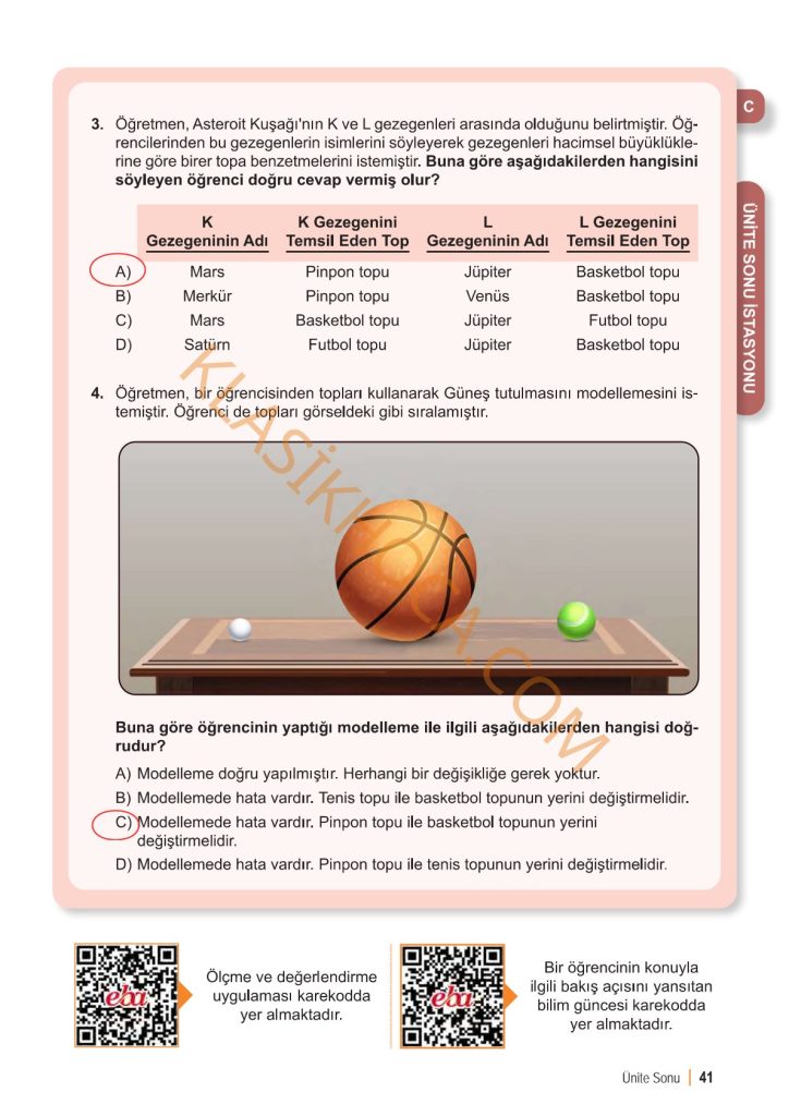 6. Sınıf Fen Bilimleri Kitabı 1. Kitap Sayfa 39-40-41 Cevapları