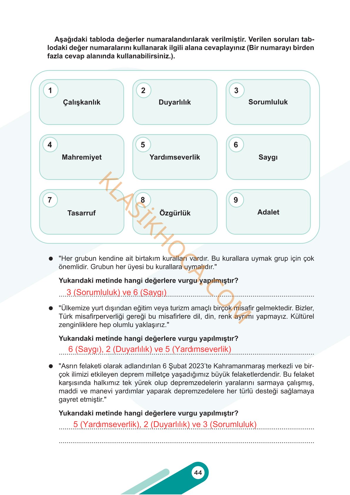 5. Sınıf Sosyal Bilgiler Kitabı 1. Kitap Sayfa 44 Cevapları