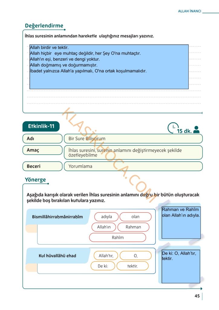 5. Sınıf Din Kültürü Kitabı Sayfa 42-43-44-45-46-47-48 Cevapları