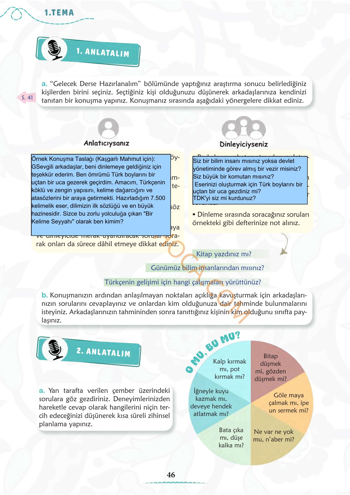 6. Sınıf Türkçe Kitabı 1. Kitap Sayfa 46 Cevapları