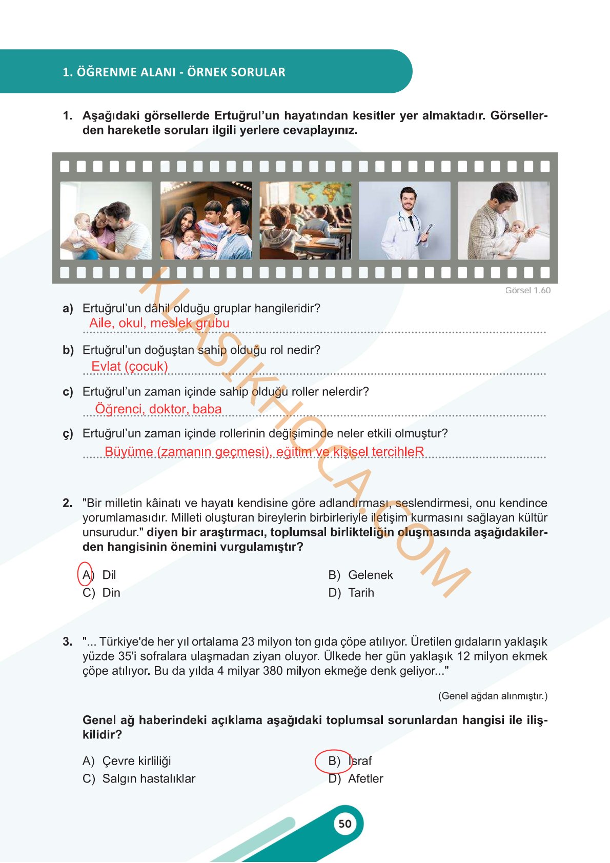 6. Sınıf Sosyal Bilgiler Kitabı 1. Kitap Sayfa 50 Cevapları