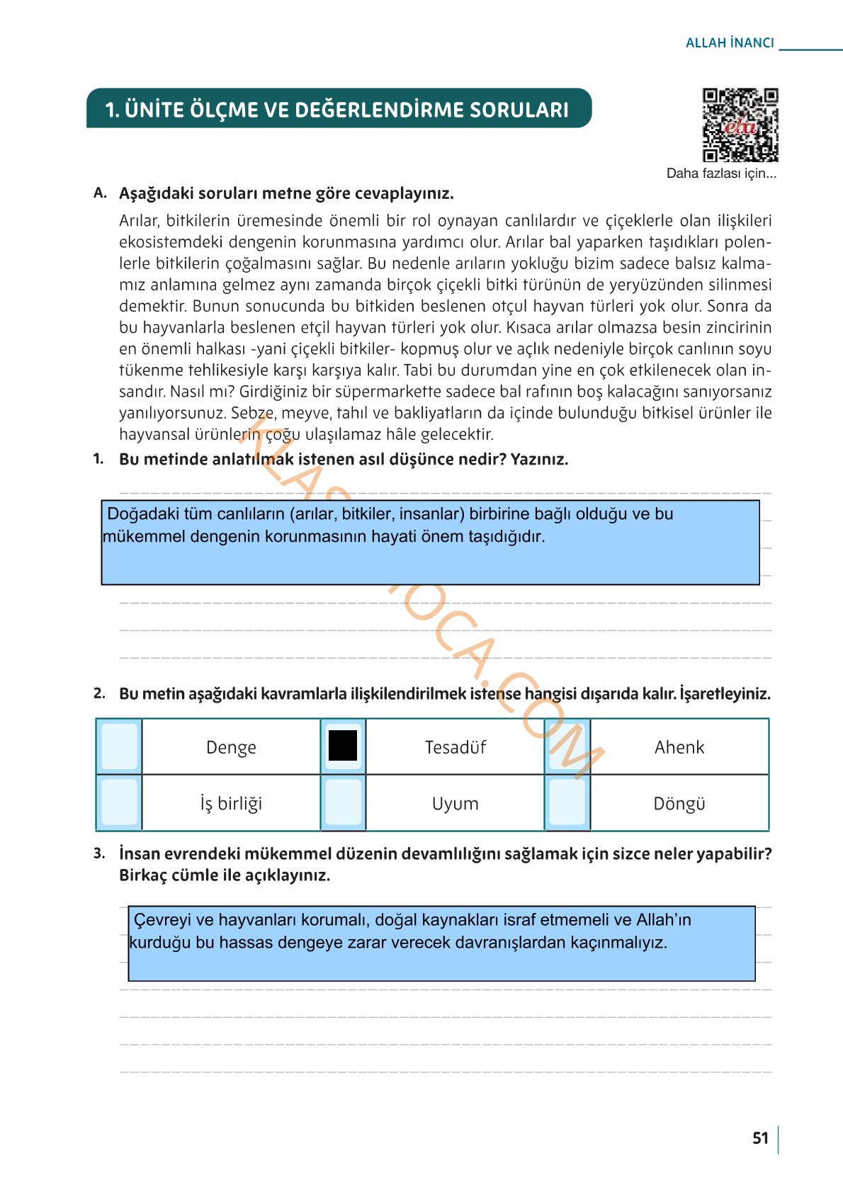 5. Sınıf Din Kültürü Kitabı Sayfa 51 Cevapları