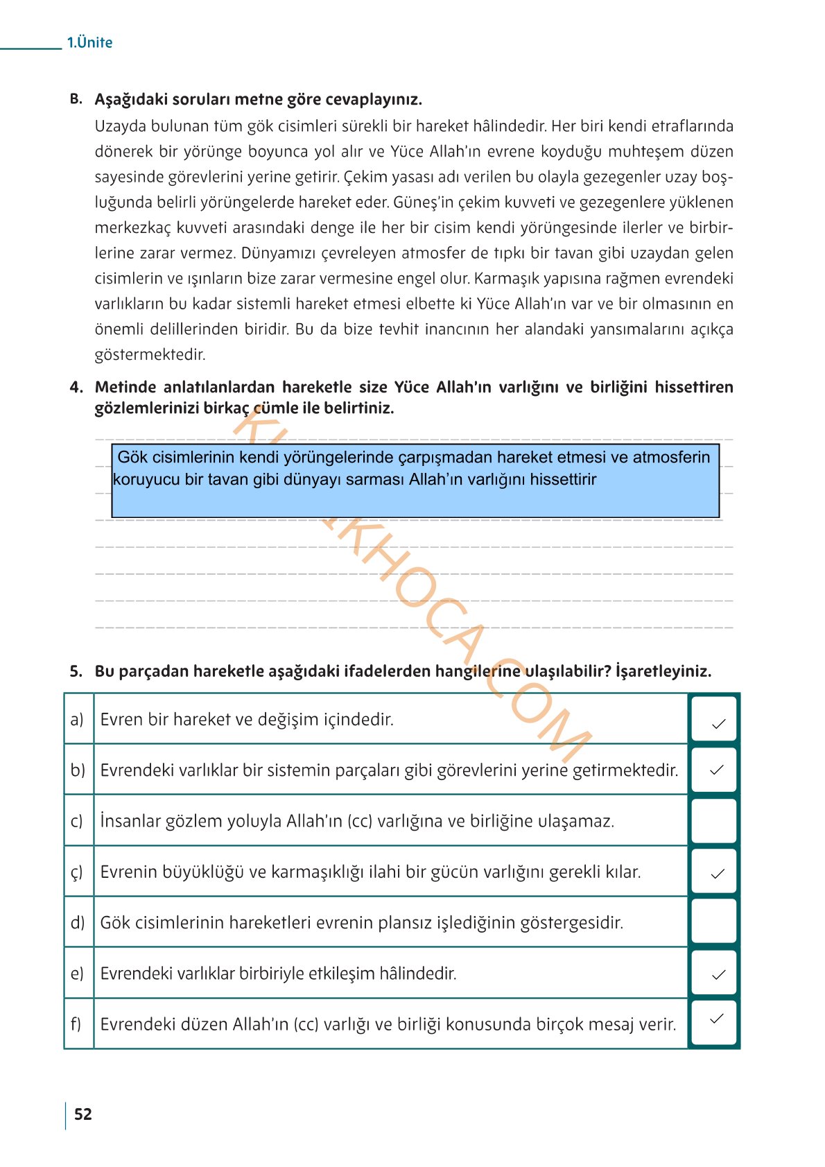 5. Sınıf Din Kültürü Kitabı Sayfa 52 Cevapları