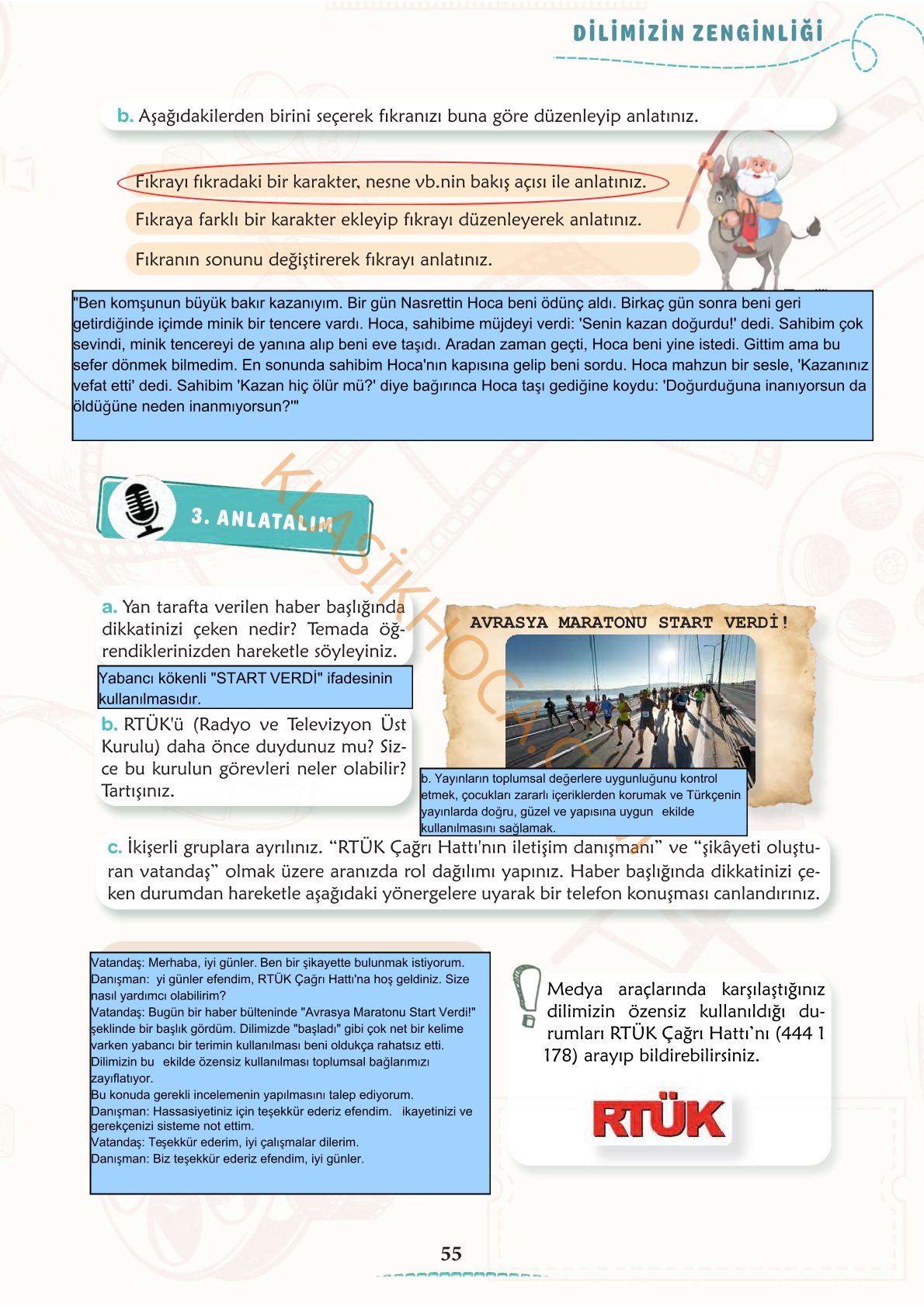 6. Sınıf Türkçe Kitabı 1. Kitap Sayfa 55 Cevapları