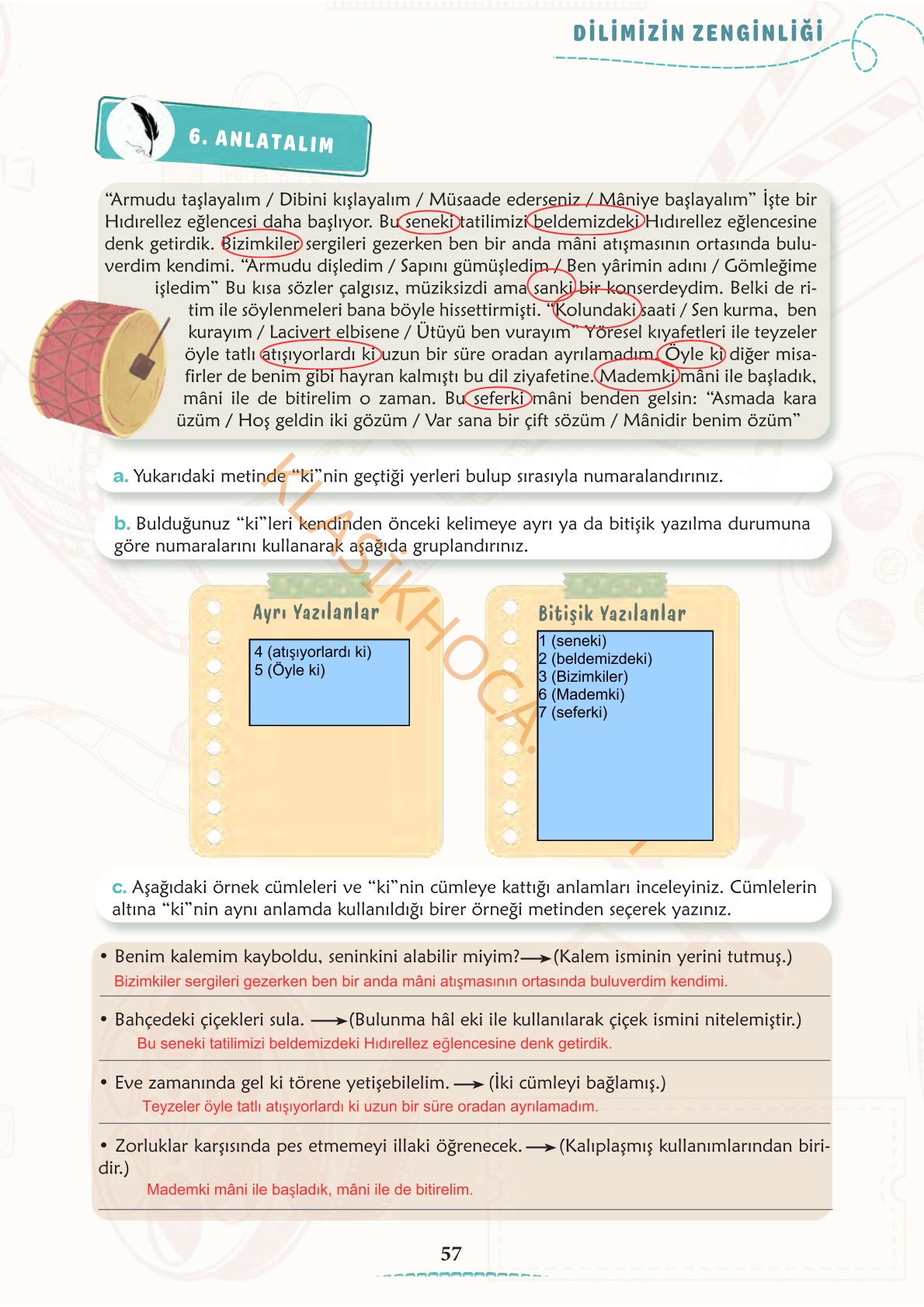6. Sınıf Türkçe Kitabı 1. Kitap Sayfa 57 Cevapları