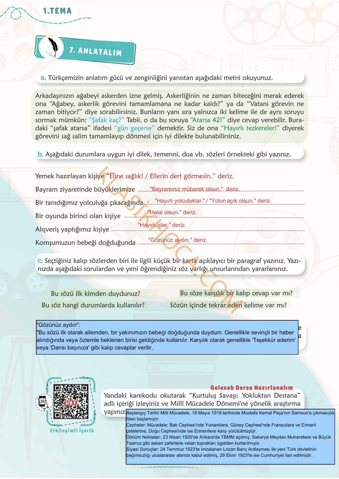 6. Sınıf Türkçe Kitabı 1. Kitap Sayfa 58 Cevapları
