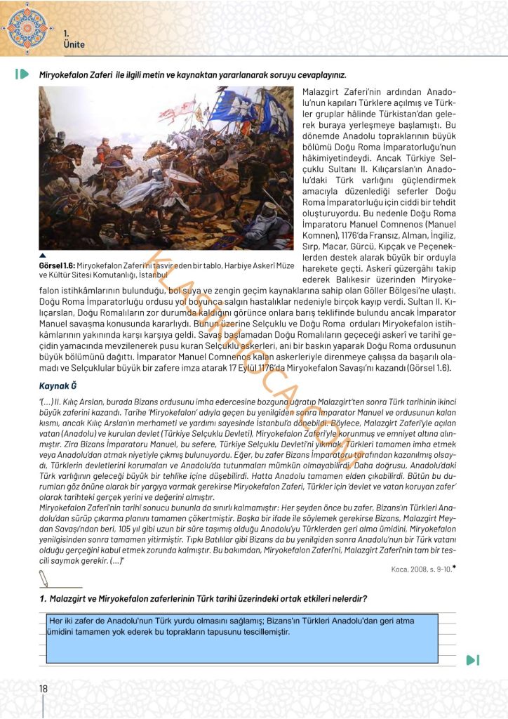 10. Sınıf Tarih Kitabı Sayfa 12-13-14-15-16-17-18 Cevapları