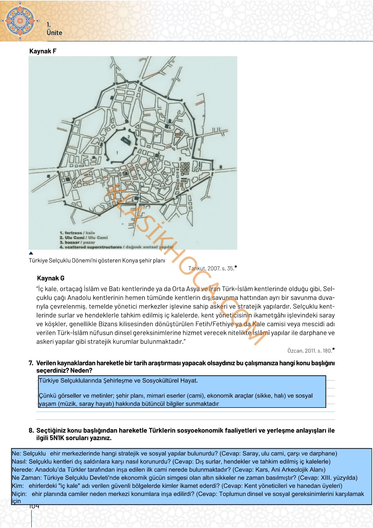 10. Sınıf Tarih Kitabı Sayfa 104 Cevapları
