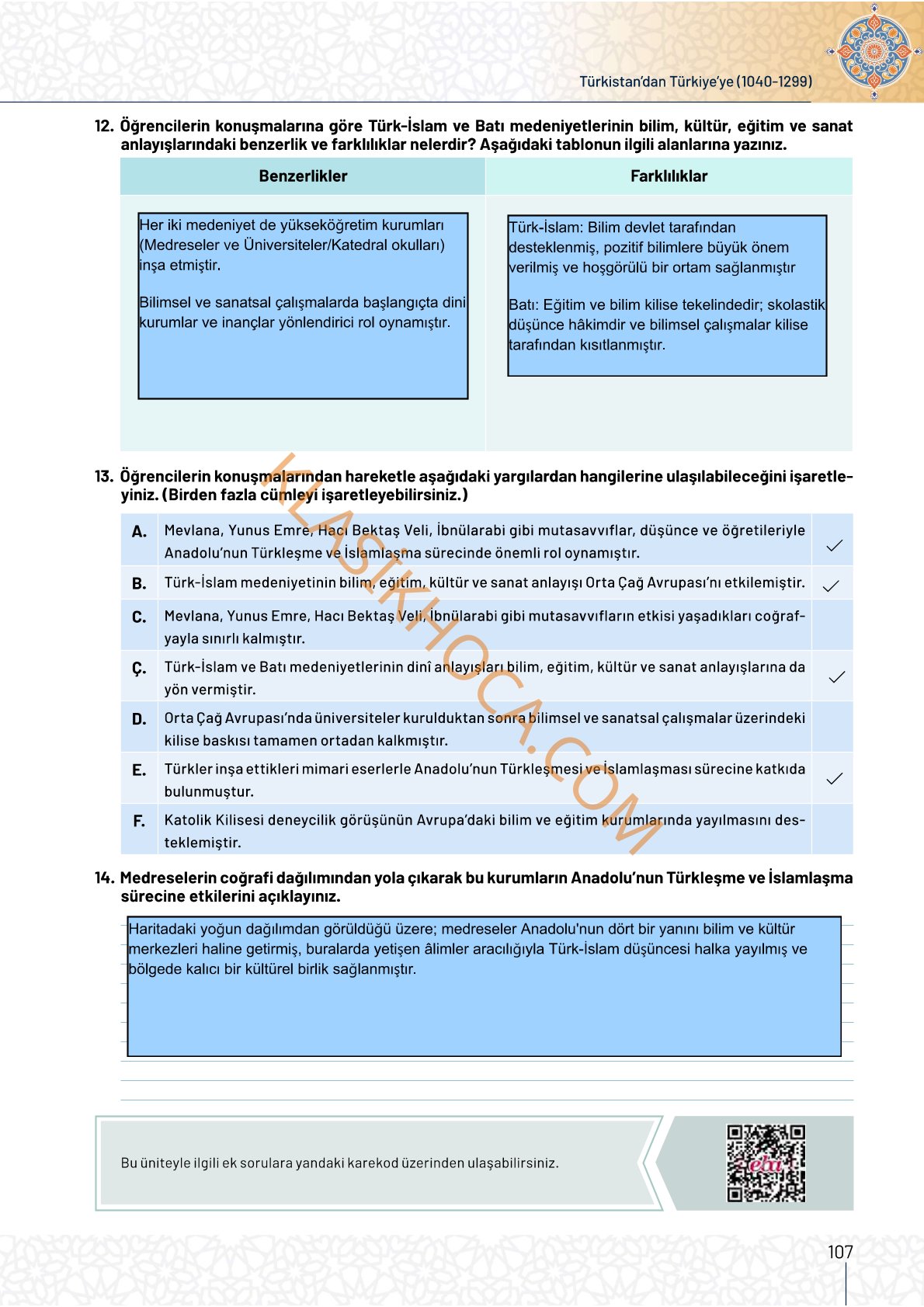 10. Sınıf Tarih Kitabı Sayfa 107 Cevapları