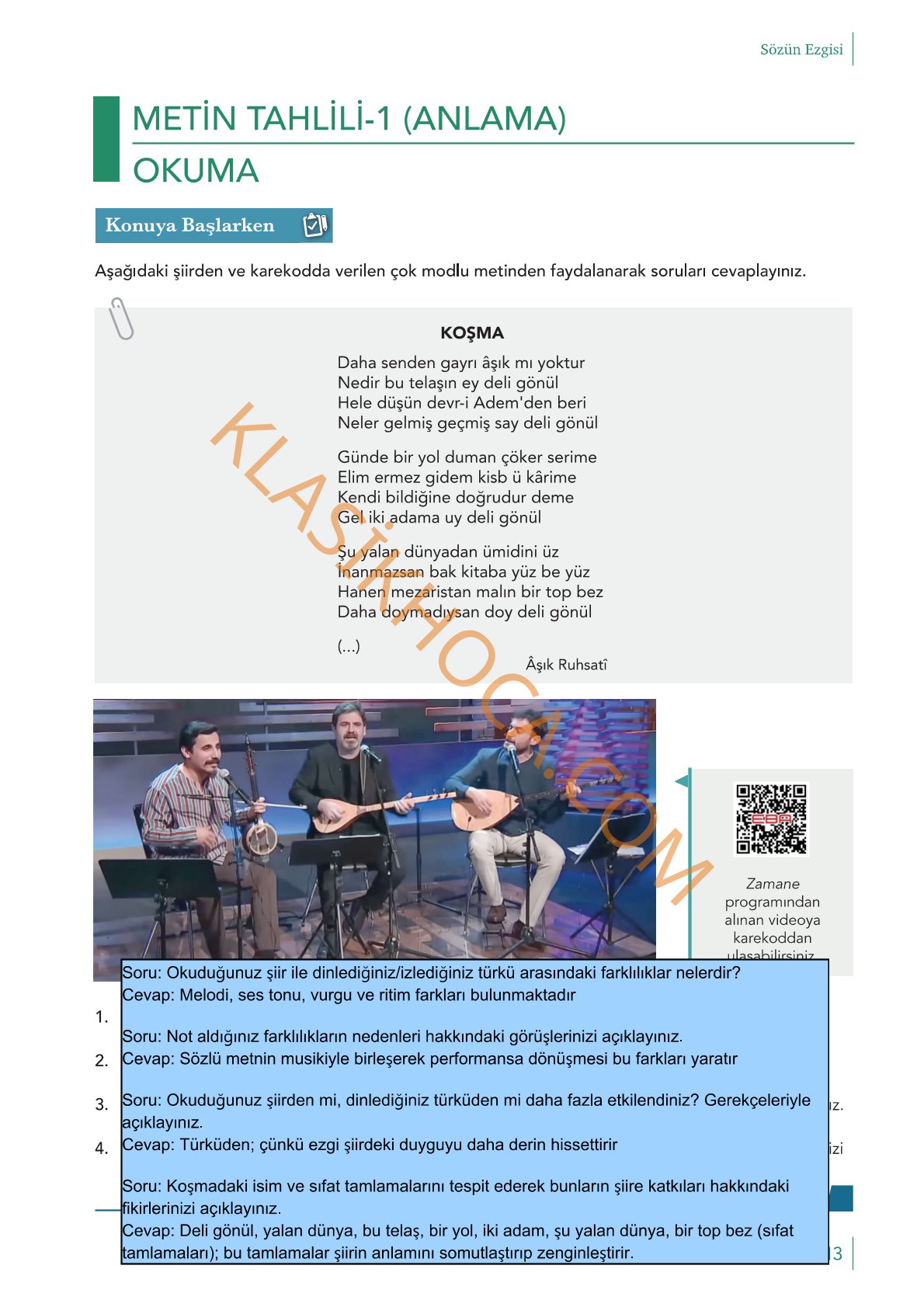 10. Sınıf Edebiyat Kitabı Sayfa 13 Cevapları