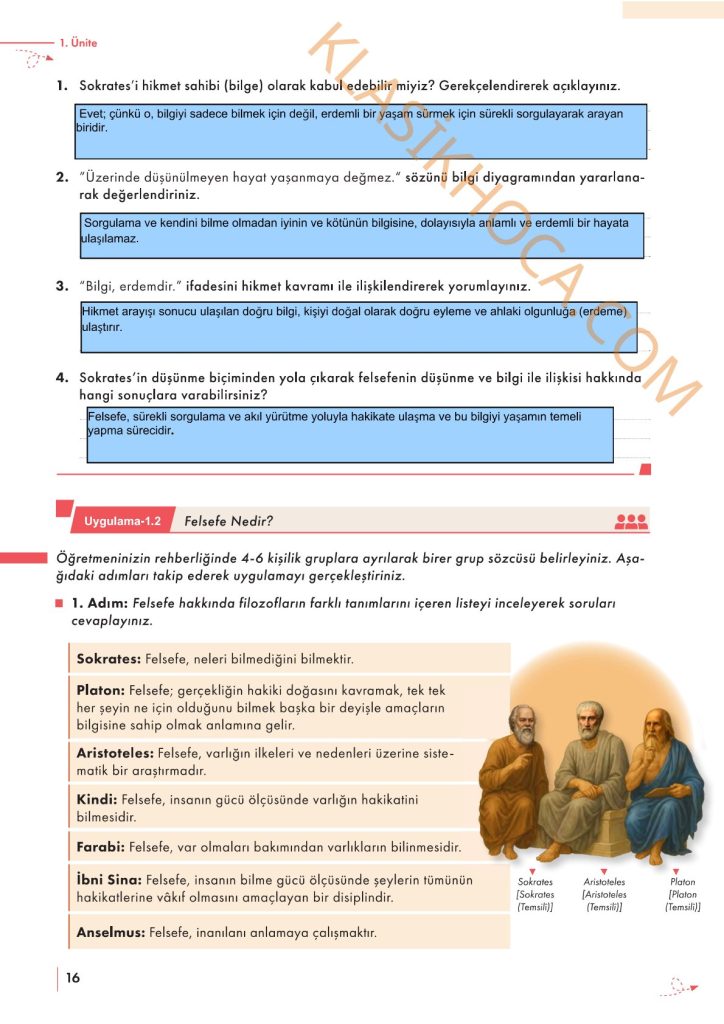 10. Sınıf Felsefe Kitabı Sayfa 13-14-15-16-17-18-19 Cevapları