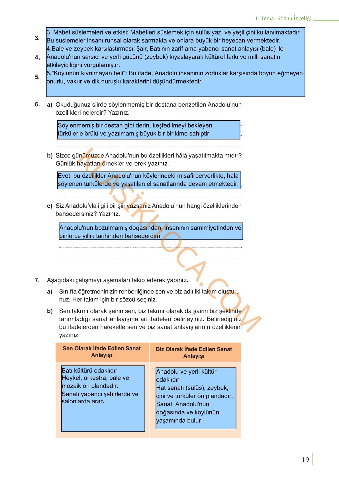 9. Sınıf Edebiyat Kitabı Sayfa 19 Cevapları