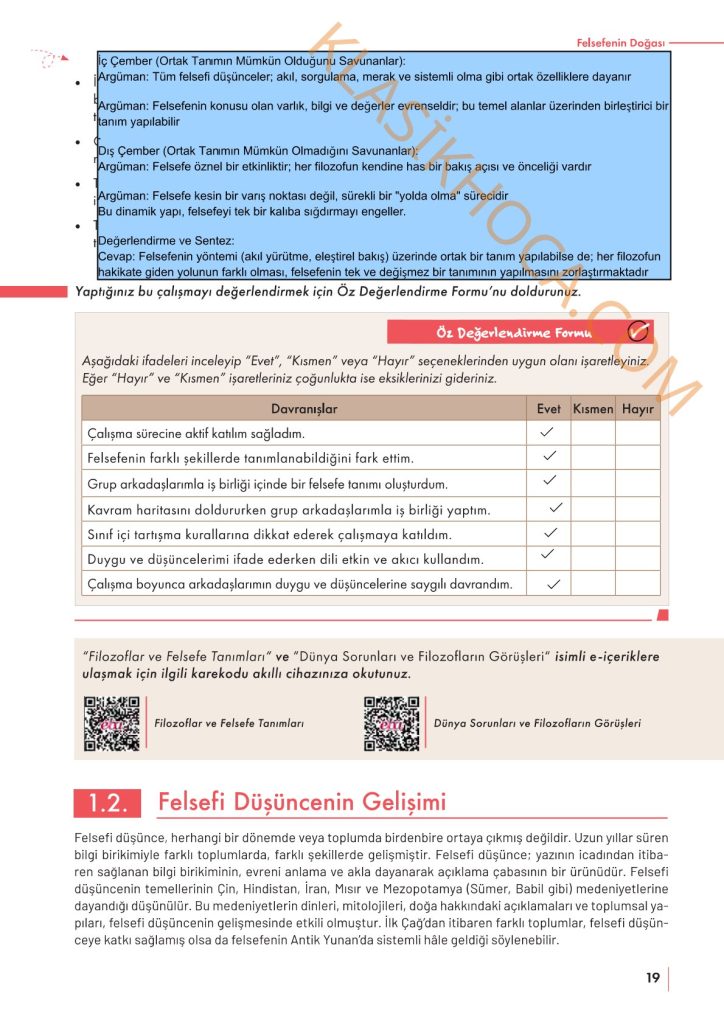 10. Sınıf Felsefe Kitabı Sayfa 13-14-15-16-17-18-19 Cevapları