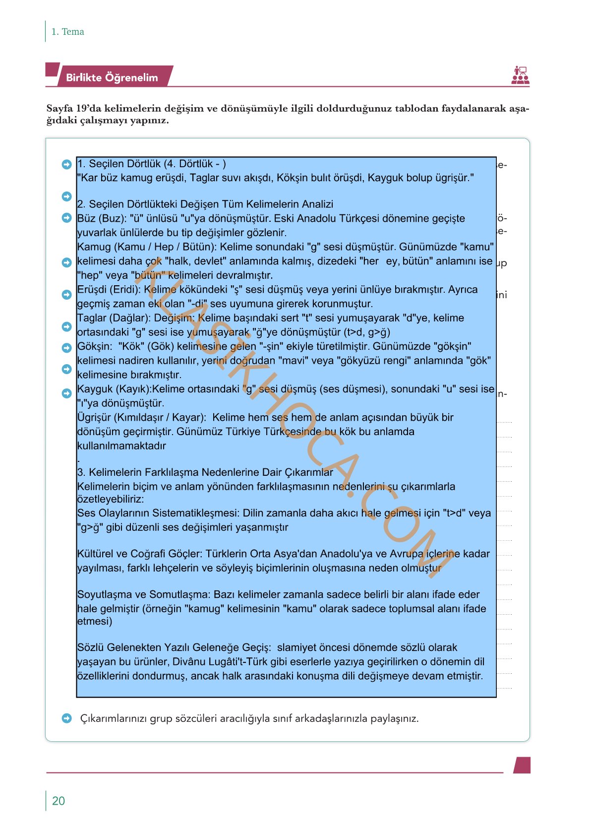 10. Sınıf Edebiyat Kitabı Sayfa 20 Cevapları
