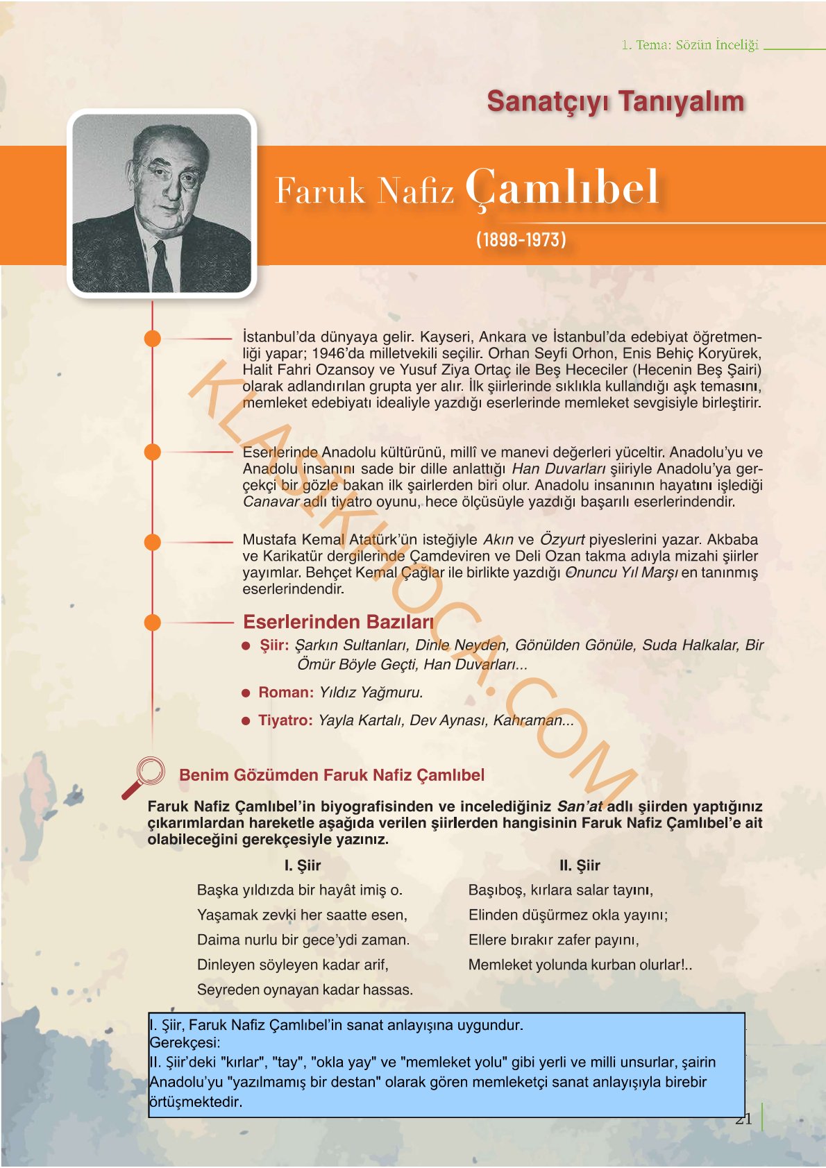 9. Sınıf Edebiyat Kitabı Sayfa 21 Cevapları
