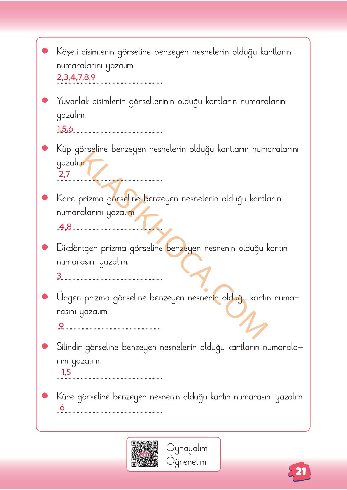 2. Sınıf Matematik Kitabı 1. Kitap Sayfa 21 Cevapları