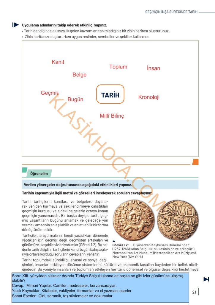 9. Sınıf Tarih Kitabı Sayfa 20-21-22-23-24-25 Cevapları