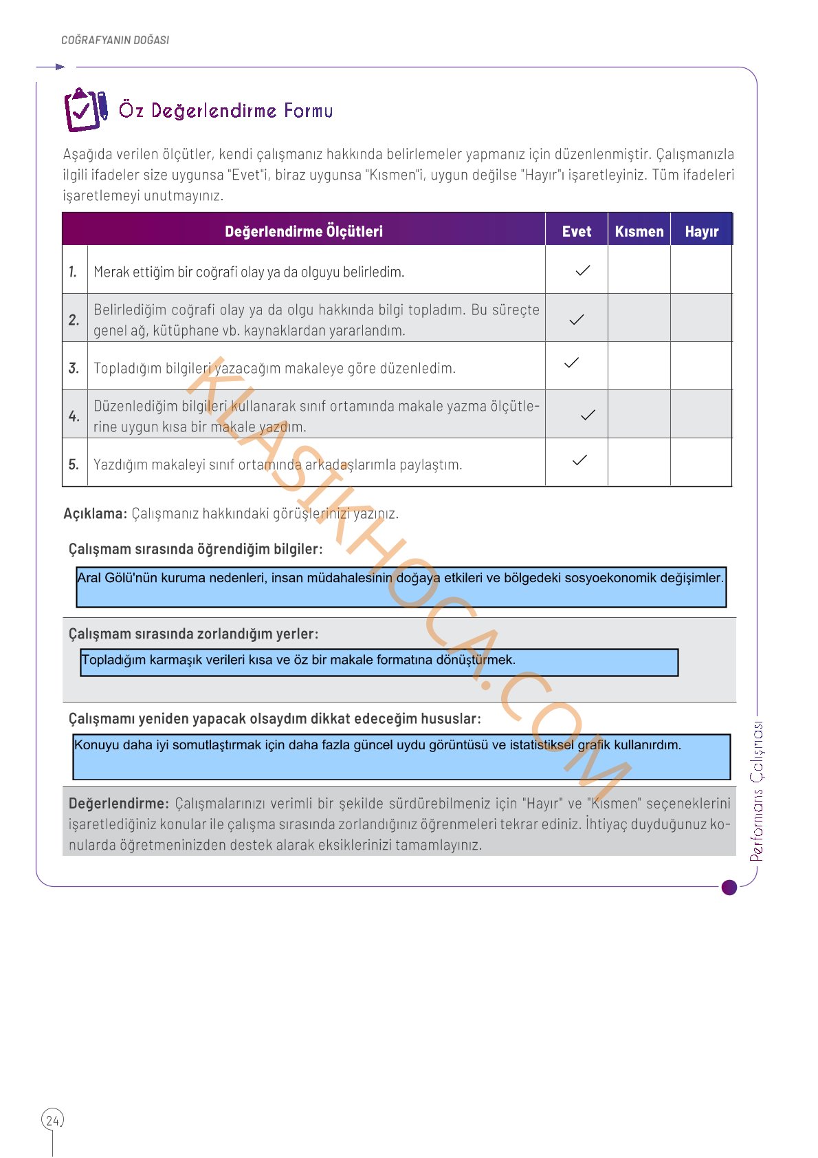 10. Sınıf Coğrafya Kitabı Sayfa 24 Cevapları