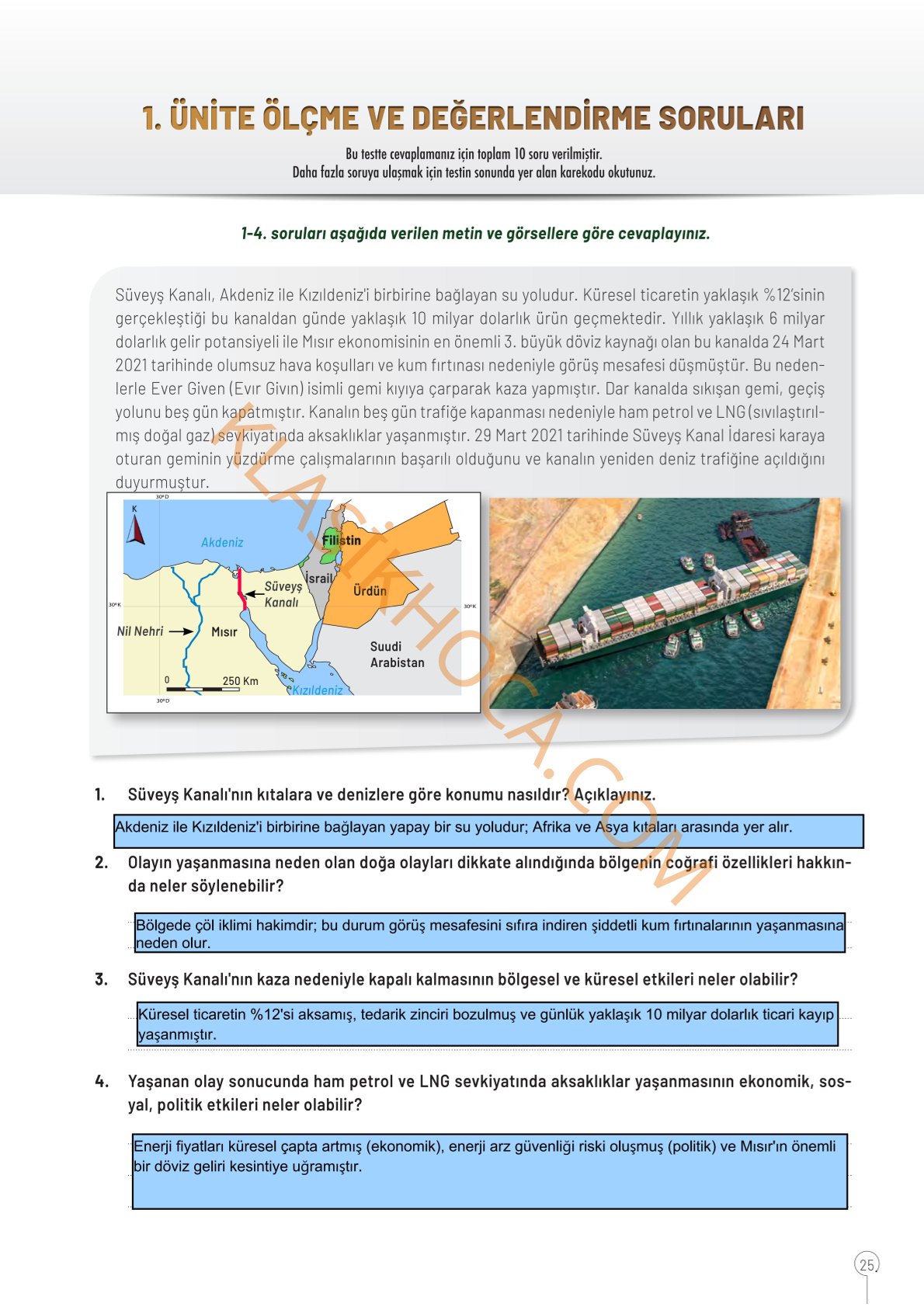 10. Sınıf Coğrafya Kitabı Sayfa 25-26-27 Cevapları