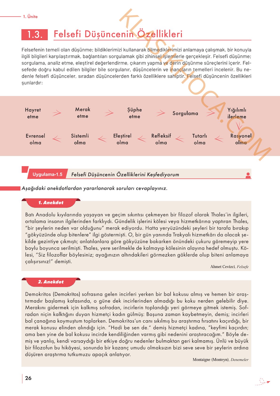 10. Sınıf Felsefe Kitabı Sayfa 26-27-28-29 Cevapları