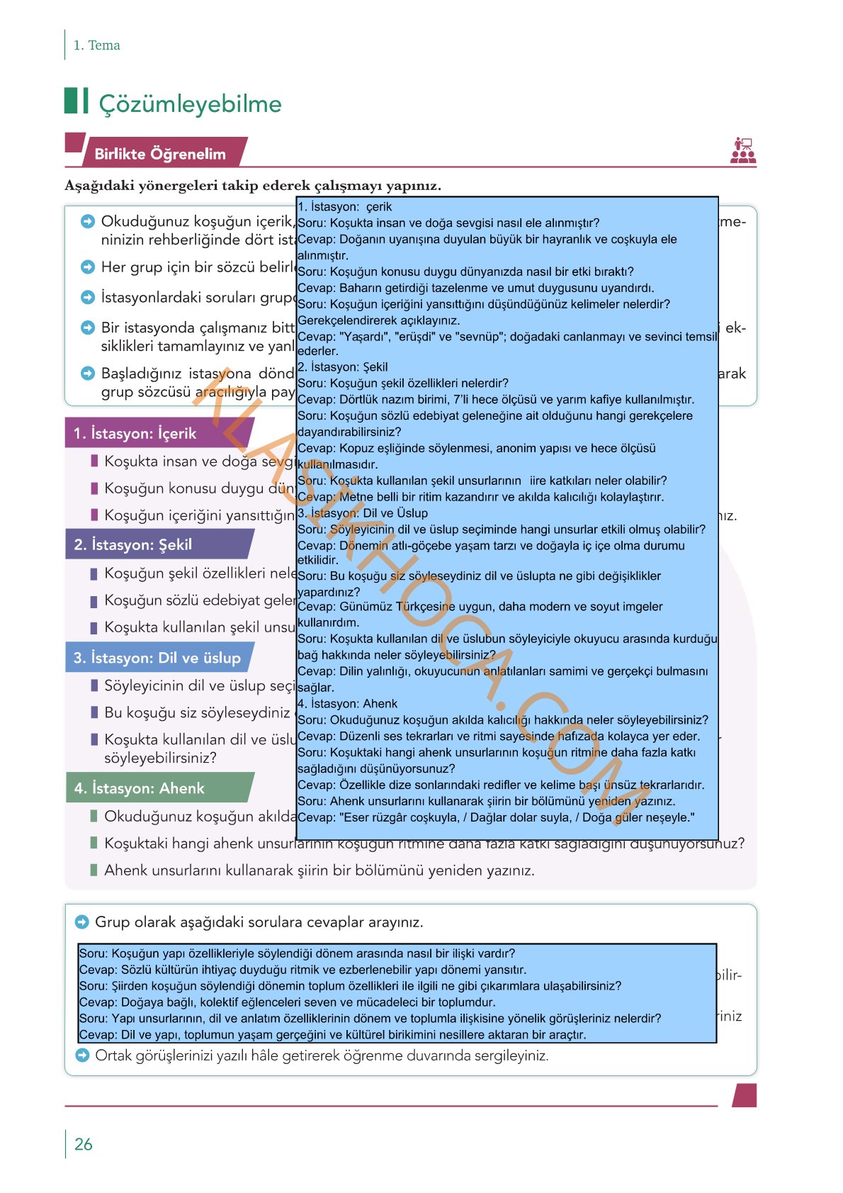 10. Sınıf Edebiyat Kitabı Sayfa 26 Cevapları